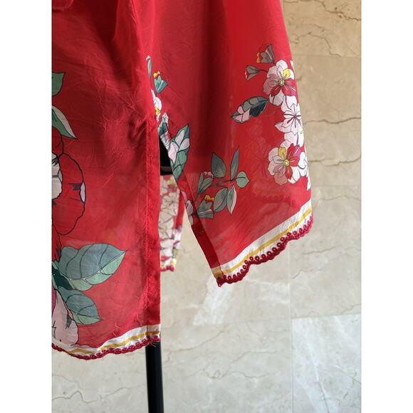 Johnny Was Passion Flower Eloise Top Small Red Embroidered Sheer Oversized Boho - Picture 14 of 15